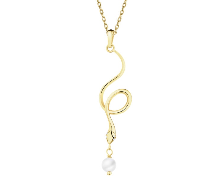 Złota zawieszka z perłą i cyrkoniami - wąż