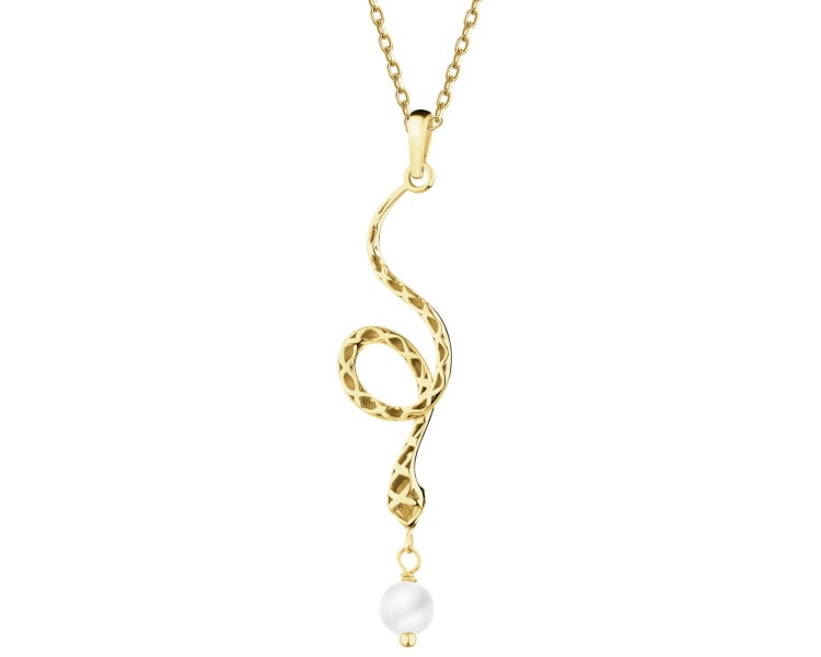 Złota zawieszka z perłą i cyrkoniami - wąż