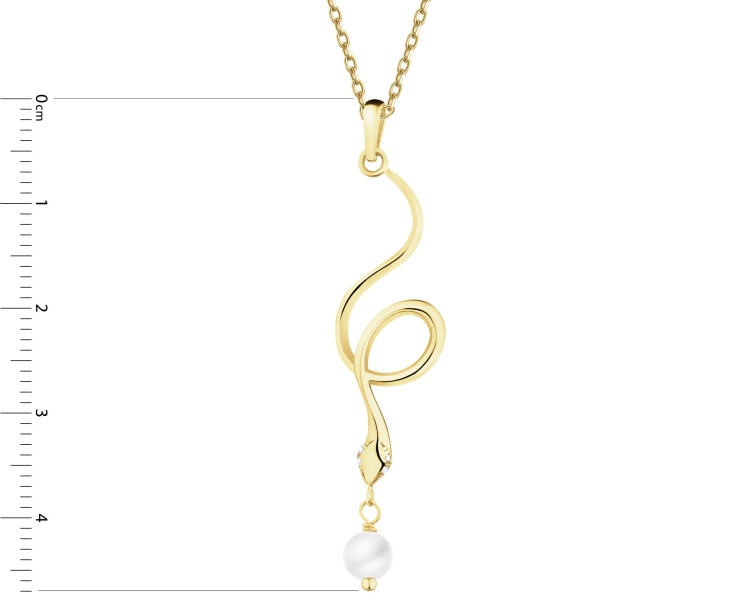 Złota zawieszka z perłą i cyrkoniami - wąż