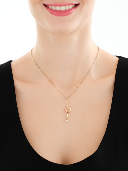 Złota zawieszka z perłą i cyrkoniami - wąż