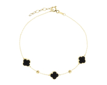 Złota bransoletka z onyksami syntetycznymi - koniczyny