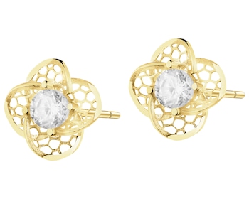 Złote kolczyki z cyrkoniami - kwiaty
