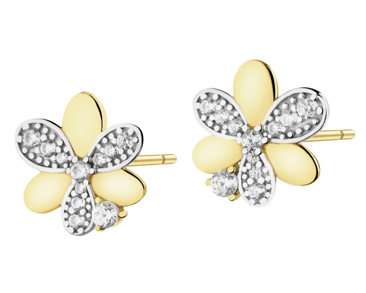 Złote kolczyki z cyrkoniami - kwiaty