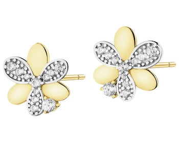 Złote kolczyki z cyrkoniami - kwiaty