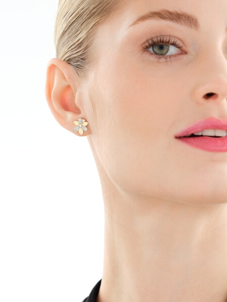 Złote kolczyki z cyrkoniami - kwiaty