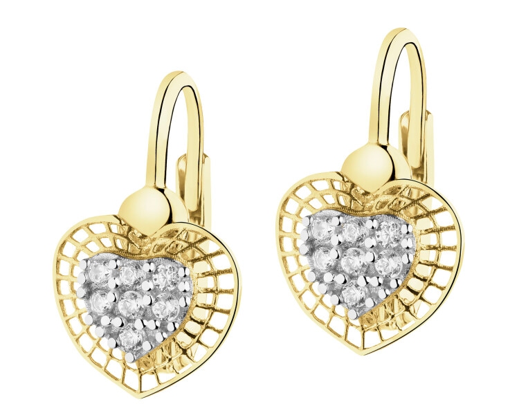 Złote kolczyki z cyrkoniami - serca