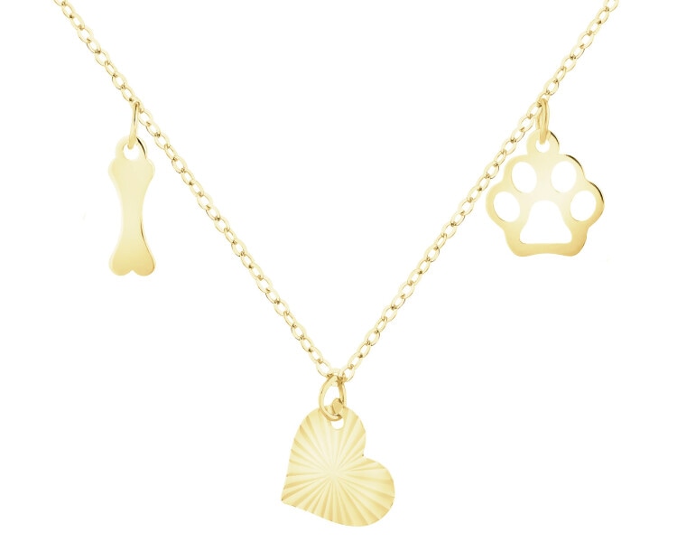 Złoty naszyjnik - łapka, serce, kość