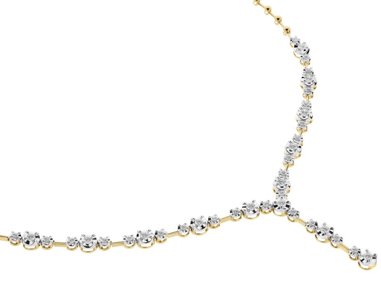 Naszyjnik z żółtego złota z brylantami - 43 cm - 0,68 ct - próba 585