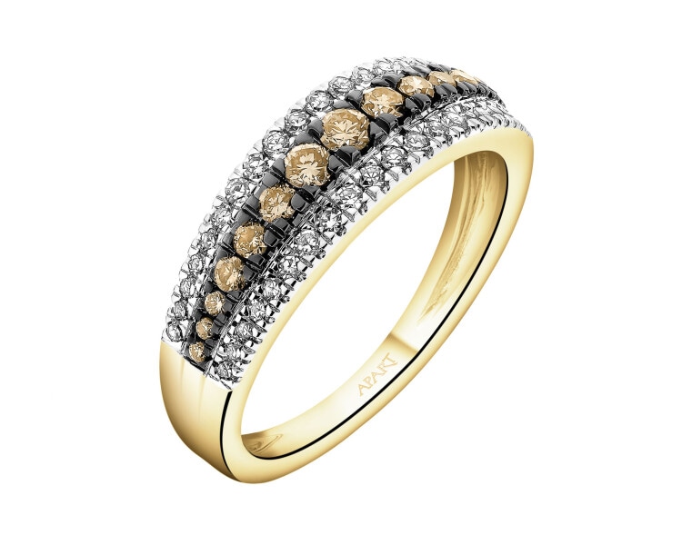 Pierścionek z żółtego złota z diamentami - 0,46 ct - próba 585