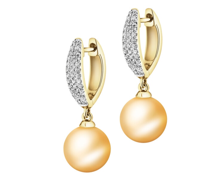 Kolczyki z żółtego złota z diamentami i perłami Golden South Sea - próba 585