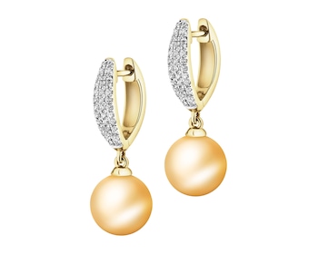 Kolczyki z żółtego złota z diamentami i perłami Golden South Sea - próba 585