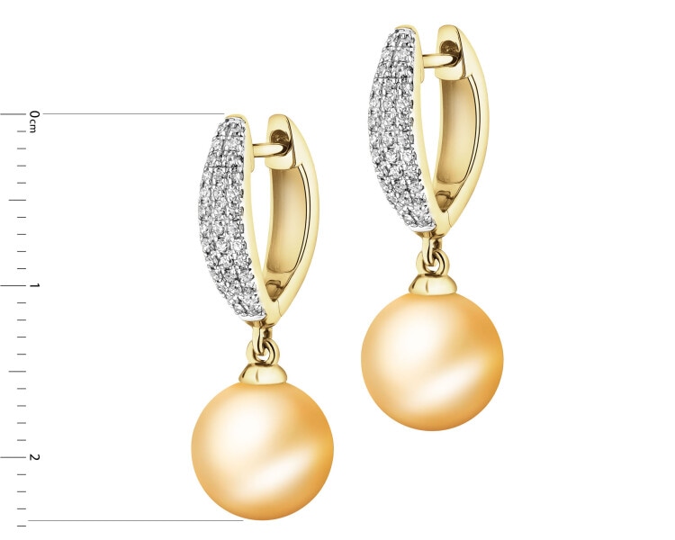 Kolczyki z żółtego złota z diamentami i perłami Golden South Sea - próba 585