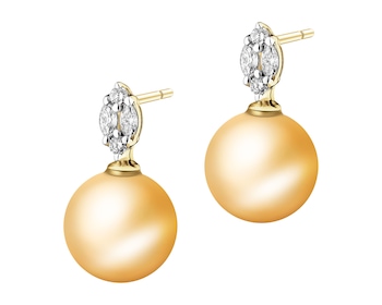 Kolczyki z żółtego złota z diamentami i perłami Golden South Sea - próba 585