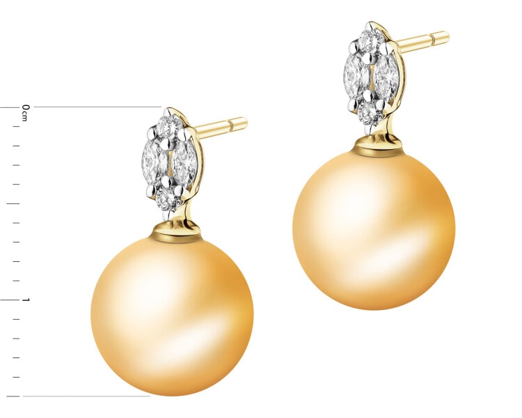 Kolczyki z żółtego złota z diamentami i perłami Golden South Sea - próba 585