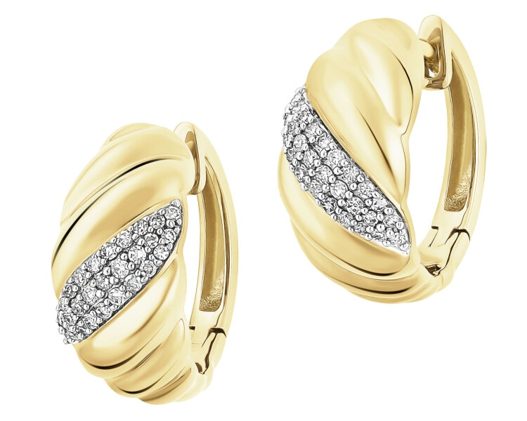 Kolczyki z żółtego złota z diamentami - koła - 0,20 ct - próba 585