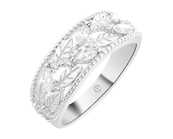 Pierścionek srebrny z cyrkoniami - liście