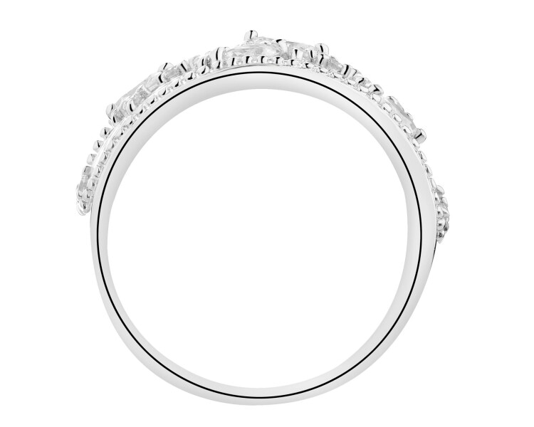 Stříbrný prsten se zirkony - listy