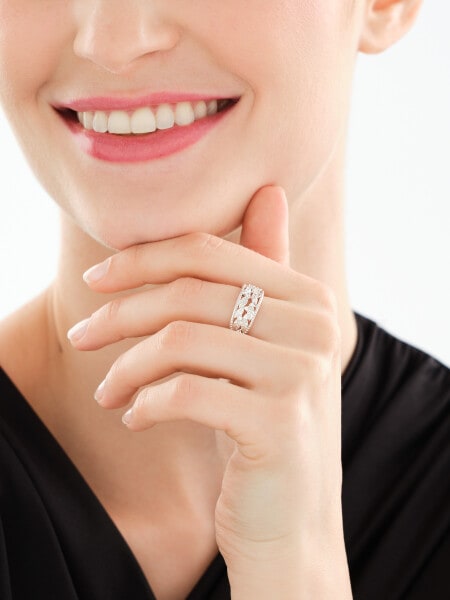 Pierścionek srebrny z cyrkoniami - liście