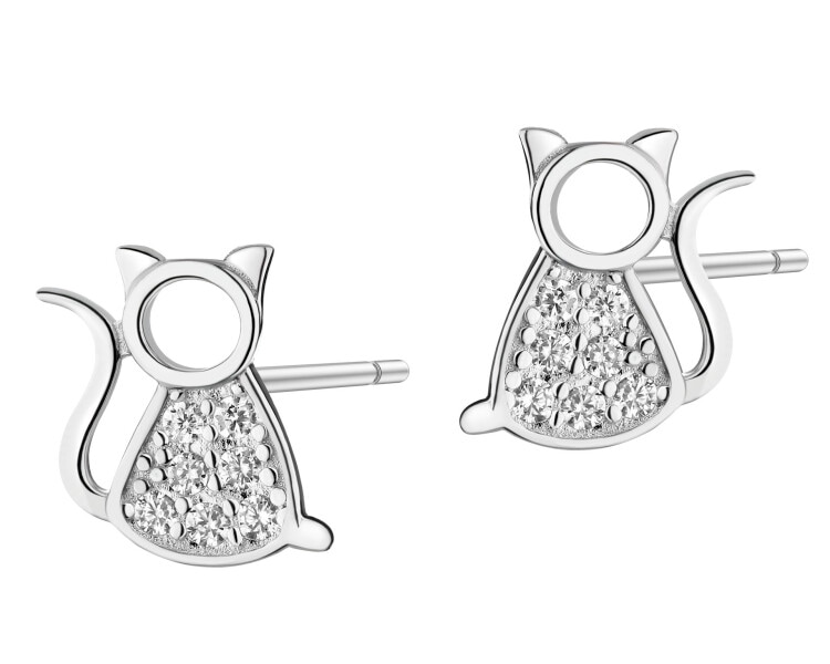 Stříbrné náušnice se zirkony - kočky