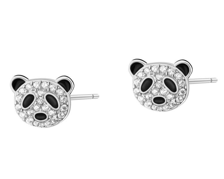 Kolczyki srebrne z cyrkoniami i emalią - misie panda