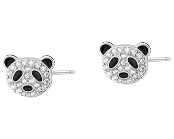 Kolczyki srebrne z cyrkoniami i emalią - misie panda