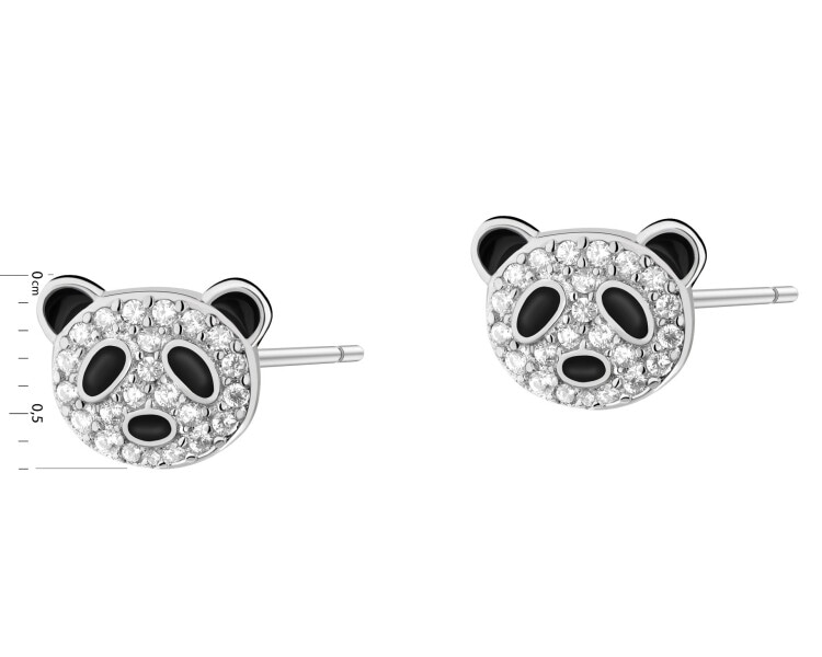 Kolczyki srebrne z cyrkoniami i emalią - misie panda