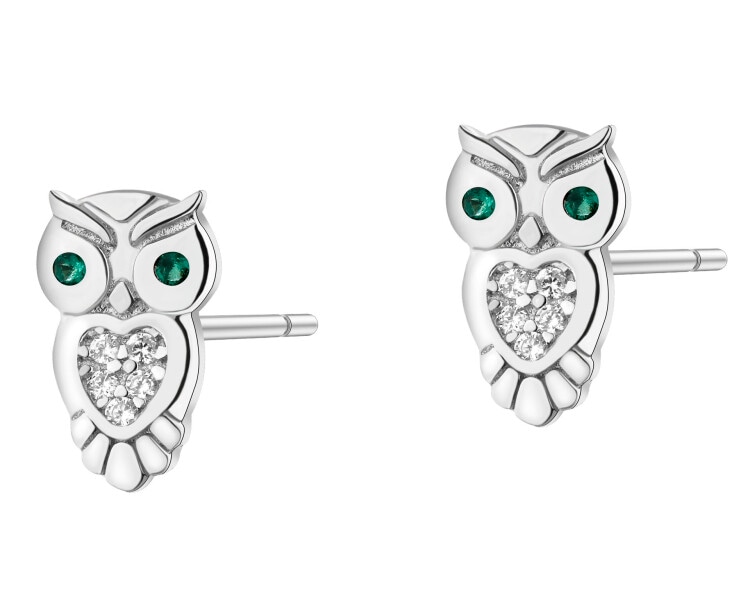 Stříbrné náušnice se zirkony - sovy