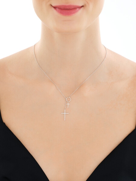 Naszyjnik srebrny z cyrkoniami - krzyże