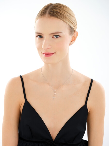 Naszyjnik srebrny z cyrkoniami - krzyże