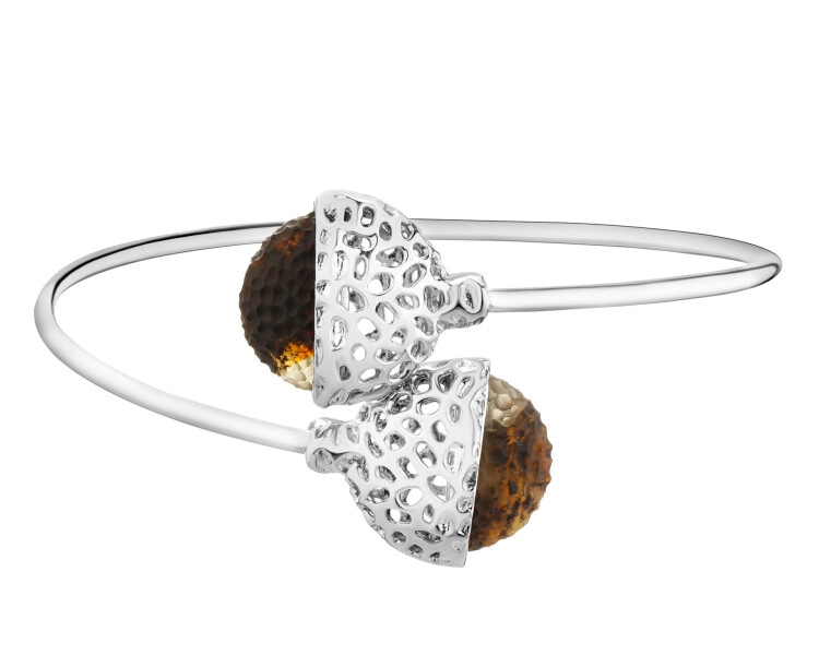Bransoletka srebrna z bursztynami