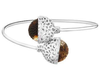 Bransoletka srebrna z bursztynami