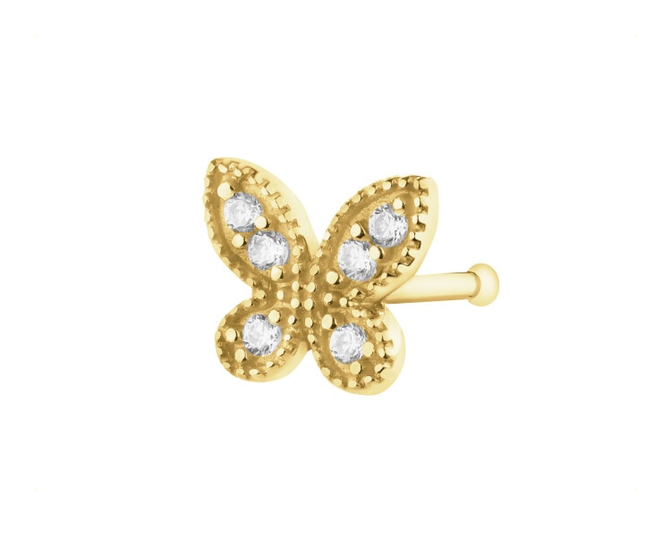 Pojedynczy złoty kolczyk z cyrkoniami do nosa - motyl