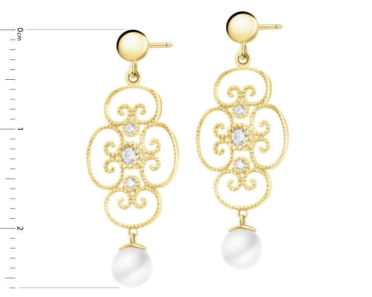 Złote kolczyki z perłami i cyrkoniami