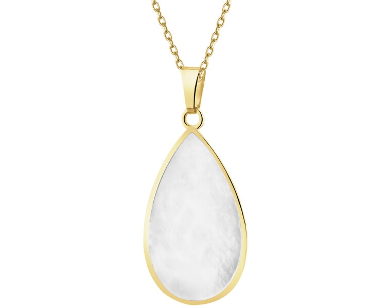 Złota zawieszka z masą perłową i cyrkoniami - łezka