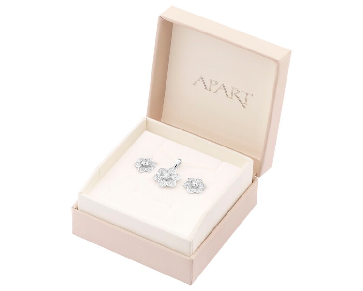 Rhodium Plated Silver Set with Cubic Zirconia