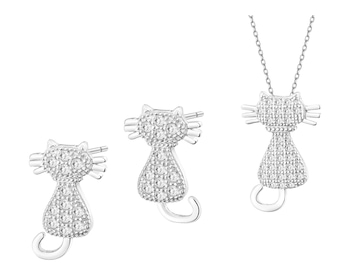 Srebrne kolczyki i zawieszka z cyrkoniami - koty