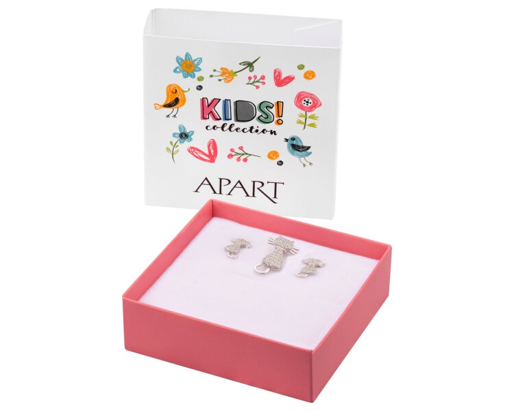 Srebrne kolczyki i zawieszka z cyrkoniami - koty