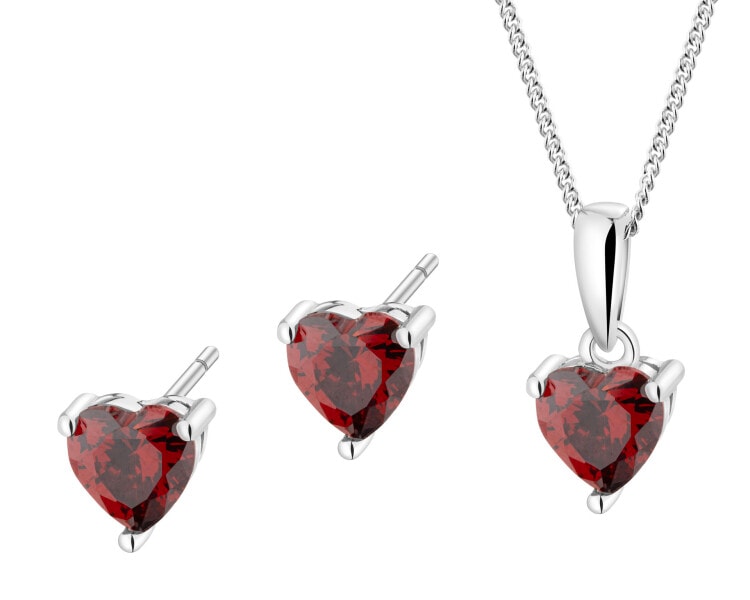 Stříbrné náušnice a přívěsek se zirkony - srdce