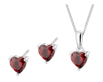 Srebrne kolczyki i zawieszka z cyrkoniami, łańcuszek - serca