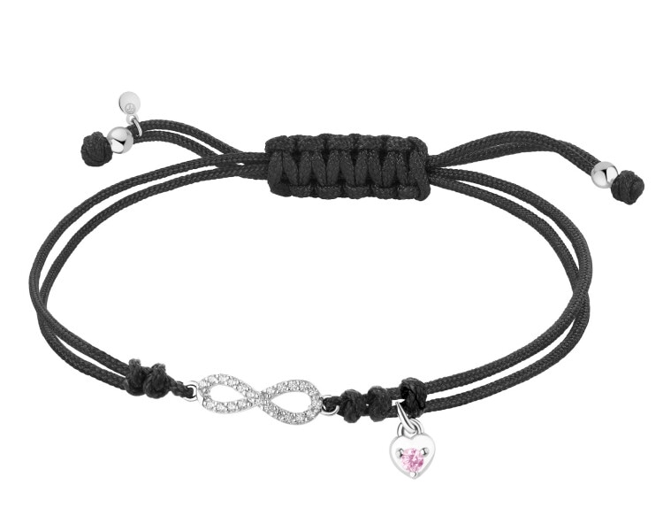 Bransoletka z elementami srebra i cyrkoniami - nieskończoność, serce