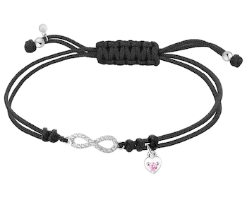 Bransoletka z elementami srebra i cyrkoniami - nieskończoność, serce