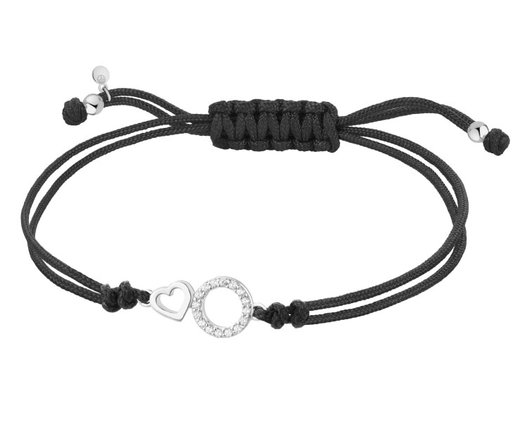 Bransoletka z elementami srebra i cyrkoniami - serce, koło