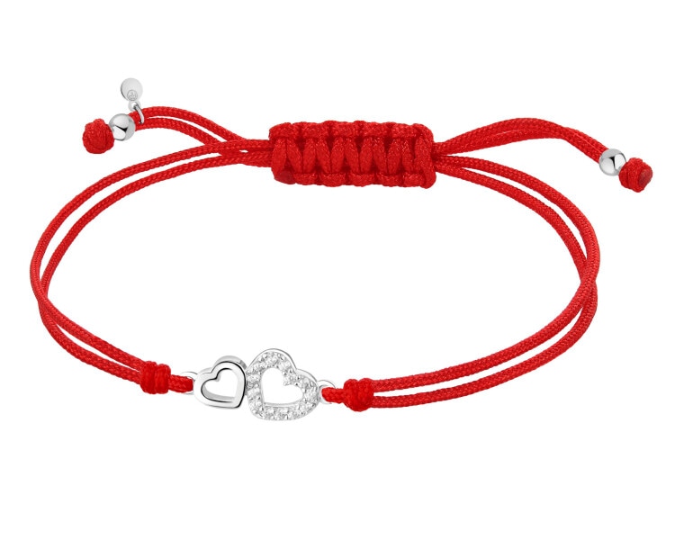 Bransoletka z elementami srebra i cyrkoniami - serca