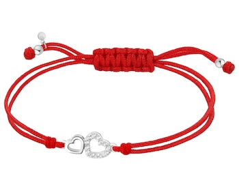 Bransoletka z elementami srebra i cyrkoniami - serca