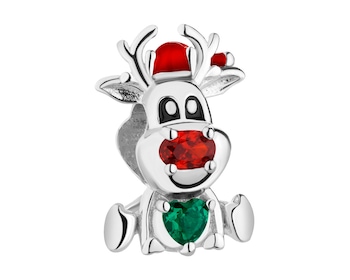 Zawieszka srebrna beads z cyrkoniami i emalią - renifer