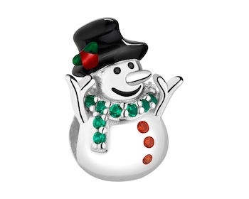 Zawieszka srebrna beads z cyrkoniami i emalią - bałwan