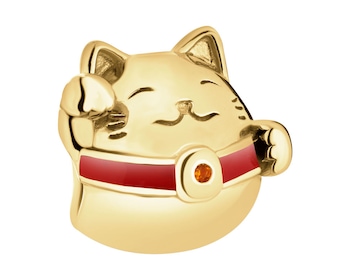 Zawieszka srebrna beads z cyrkonią i emalią - kotek