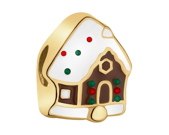 Zawieszka srebrna beads dla dziecka z emalią - domek, święta