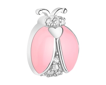 Zawieszka srebrna beads z cyrkoniami i emalią - biedronka