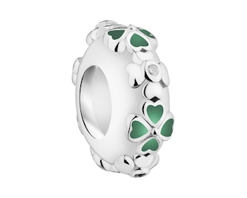 Zawieszka srebrna beads dla dziecka - stoper - z emalią - koniczyna